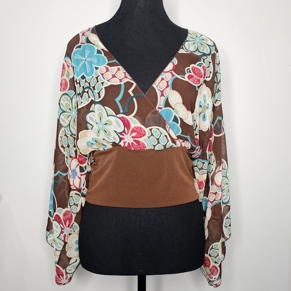 Women's Forever Floral Print Bell sleeve V-Neck Blouse, Lrg, Bohemian/Boho Chic - Picture 1 of 13